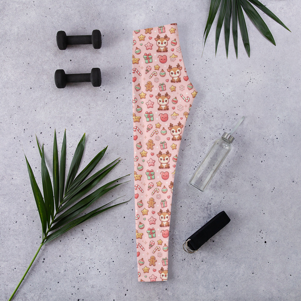 Pink Christmas All-Over Print Leggings – Women’s Holiday Stretch Pants