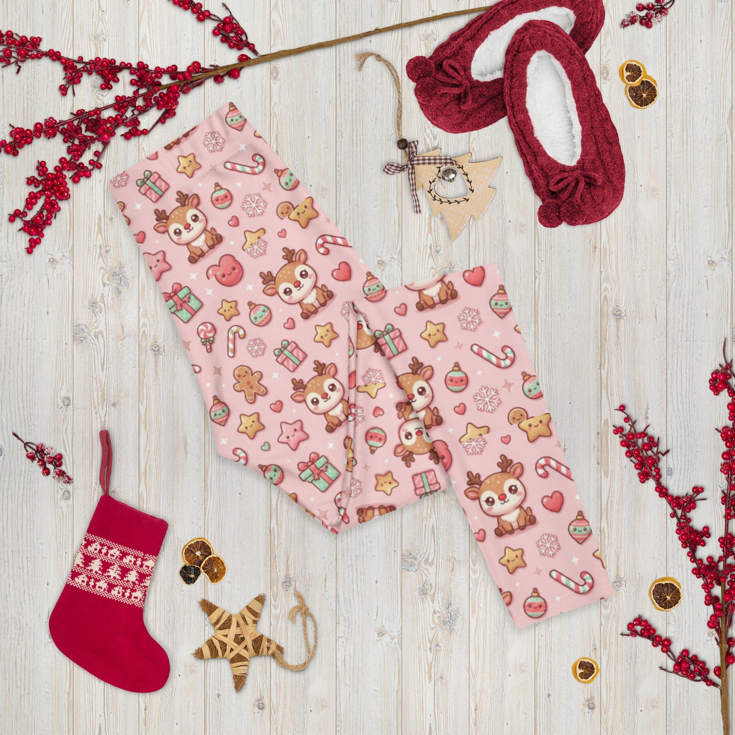 Pink Christmas All-Over Print Leggings – Women’s Holiday Stretch Pants