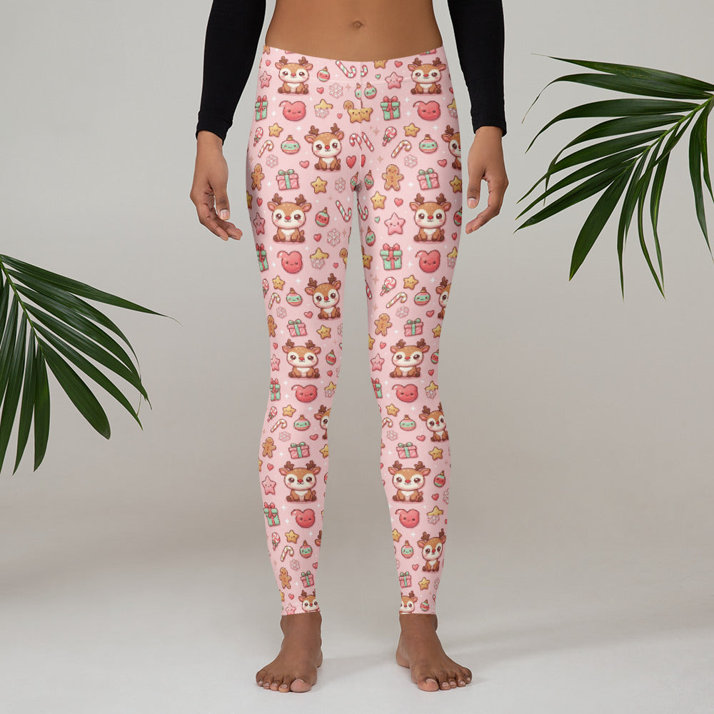 Pink Christmas All-Over Print Leggings – Women’s Holiday Stretch Pants