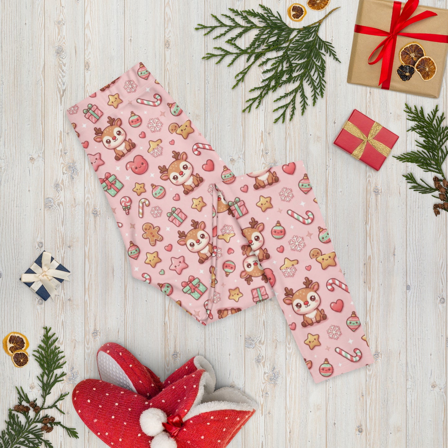 Pink Christmas All-Over Print Leggings – Women’s Holiday Stretch Pants