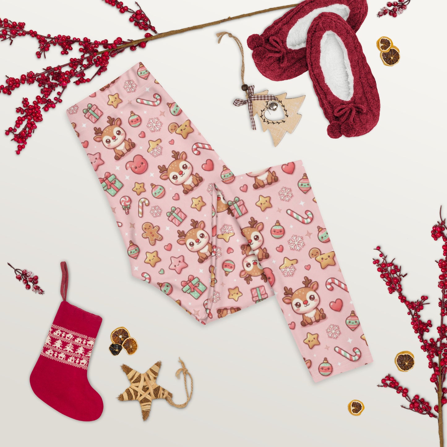 Pink Christmas All-Over Print Leggings – Women’s Holiday Stretch Pants
